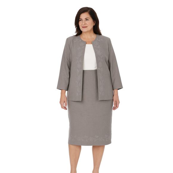 ALFRED DUNNER Embroidered Suit LG 12/14 Jacket Skirt Career Office Dressy Event - Picture 1 of 16